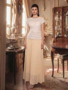Nuovo abito elegante da donna con perline in tessuto personalizzato per feste e matrimoni - Albicocca - Visualizzare 1