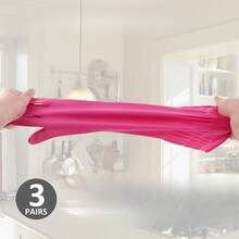 3 Pairs Long Rubber Gloves, Reusable And Waterproof, Applied For Kitchen Chores, Dish Washing, Laundry, Bathroom Cleaning And Car Cleaning, Medium Size - 3pcs - View 3
