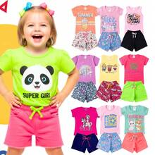 Kit Verão Infantil 10 Peças Menina Conjunto Feminino - 5 Camisetas e 5 Shorts - Multicolorido - Visão 17