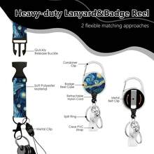 Personalized ID Set With Lanyard, Featuring A Retractable ID Holder, Retractable Clip, And Detachable Neck Lanyard, Vertical Design – Suitable For Women, Nurses, Doctors, Students, And Teachers (Sunflowers Under The Starry Sky) - Sunflowers Under the Starry Sky - View 7