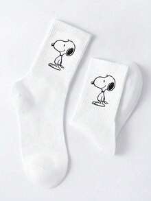 1/3 Pairs Snoopy Pattern Men's Mid-Calf Socks, Cute Cartoon Snoopy Design, Sweat-Absorbent Casual Versatile Sports Crew Socks - Multicolor - View 1