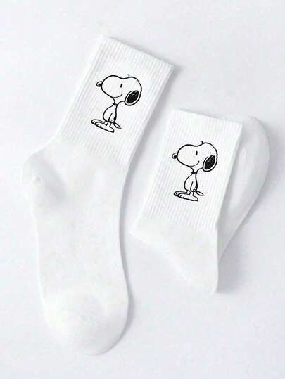 1/3 Pairs Snoopy Pattern Men's Mid-Calf Socks, Cute Cartoon Snoopy Design, Sweat-Absorbent Casual Versatile Sports Crew Socks