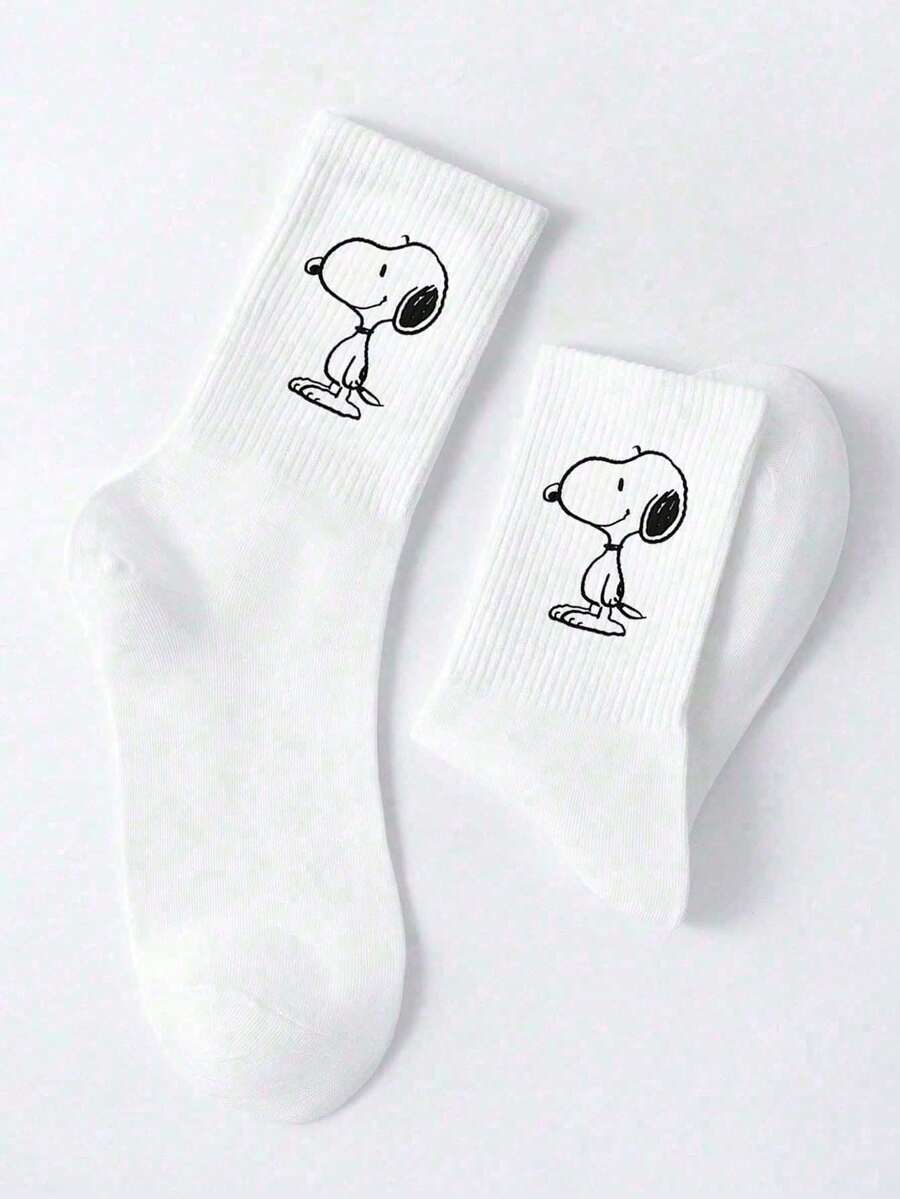 1/3 Pairs Snoopy Pattern Men's Mid-Calf Socks, Cute Cartoon Snoopy Design, Sweat-Absorbent Casual Versatile Sports Crew Socks - Multicolor - View 1