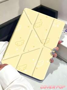 奶油黃翅膀與星星狗狗口號圖案平板保護殼，相容 iPad 9.7/10.2/10.5/10.9/12.9/Pro 11、第 10 代，相容 Galaxy Tab S6 Lite 10.4 吋，相容 Kindle Paperwhite 第 12 代 2024、Kindle (第 11 代-2024 發行)，柔軟防摔，智慧支架/自動喚醒/睡眠，Y 型折疊平板保護套，多種觀看角度 - 彩色 - 查看 3