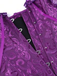Vintage Palace Style Purple Lace Jacquard Corset Top, Front Button And Back Lace-Up Design, Suitable For Lolita Tea Party, Wedding, Women's Halloween Costume, Cosplay - Purple - View 8