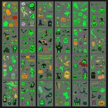 zillor 24 Sheets Fluorescent Halloween Temporary Tattoo Stickers, 250 Unique Designs Total, Glow-In-The-Dark Pumpkin, Vampire, Skull, Ghost, Bat, Spider Patterns, Halloween Party Gifts, Decorations, Costume Party Accessories, Prank Makeup Props - Green - View 14