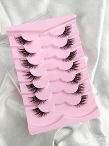 7 Pairs Half Lashes Wispy Thin Band Short Cat Eye Lash Natural Look Fluffy Handmade False Eyelashes Lightweight End Eye Elongated Half Eyelashes For Parties And Daily Makeup - Black - View 4