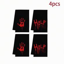 2/4/6pcs Red Bloody Pattern Halloween Kitchen Towel Set, Halloween Hand Towel/Dish Cloth, Super Absorbent, Seasonal Farmhouse Decor - Multicolor - View 10