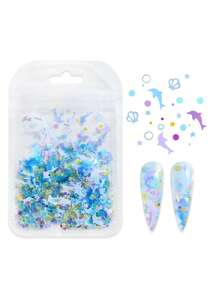 5g Bag Ocean Dolphin Nail Glitter Iridescent Shell Star Mixed Sequins Summer Ocean Style DIY Nail Decor Stickers - Multicolor - View 7