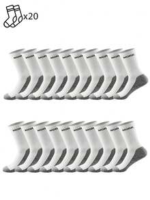 1/5/10/20 Pairs Men's Mid-Calf Socks, Simple Casual Grey Base Socks, Work Letter Socks - Multicolor - View 24