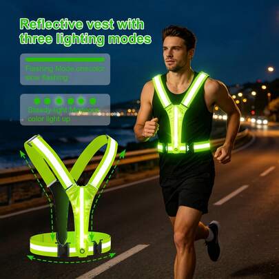 Chaleco reflectante LED, equipo deportivo de, tamaño ajustable, chaleco reflectante de alta visibilidad para correr, adecuado para caminar, correr de noche, ciclismo - para hombres y mujeres