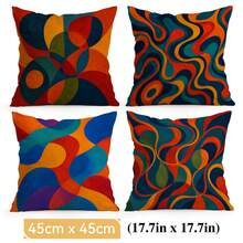 4pcs/1pc Vintage Geometric Abstract Pattern Pillow Covers, Single-Sided Printed Pillow Covers, Suitable For Living Room Bedroom Home Decor, All-Season Pillow Covers - Multicolor - View 13