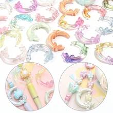 5pcs/Pack Iridescent Transparent Acrylic Plated Star Butterfly Moon Beads 33X42mm, Aurora Macaron Color, DIY Phone Chain Bracelet Keychain Pendant, Girly Handmade Jewelry Making Accessories - Moon - View 2