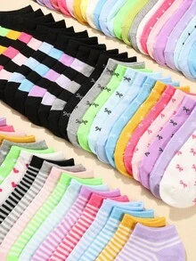 20 Pairs Low-Cut Invisible Socks, Suitable For Back To School Season, All-Season Wear, Designed With Cute Stripes, Hearts And Polka Dot Patterns, Breathable And Comfortable. Multiple Colors, Suitable For Daily Wear, Simple And Versatile Short Sock Style. (1 Pair), 10/30 Pieces, Includes Multiple Colors And Styles To Choose From. - Multicolor - View 5