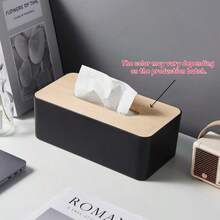 1pc Minimalist Wooden Lid Plastic Tissue Box, Black & White Dual Color Optional, Suitable For Home Dining Table, Office, Hotel Guest Room, Restaurant Tabletop Tissue Box Decoration - Multicolor - View 4