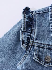 Girls' Denim Jacket/Cardigan, Autumn/Winter New Arrival, Sweet & Cute 3D Floral Embroidery, Light Blue Washed Denim Color, Ruffle Shoulder & Flutter Sleeve Design, Premium Cotton Denim Fabric, Versatile For Daily Wear With Dresses And T-Shirts, Suitable For Spring/Autumn Daily Outings, School And Gatherings - Light Wash - View 4