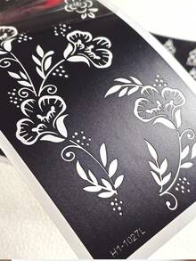 4pcs Reusable Self-Adhesive Nail Art Stencils - Floral Pattern Stencil Stickers, Perfect For DIY Body Painting, Parties And Events, Also Suitable For Handmade Crafts, Reusable, Mehndi Designs - Black - View 7