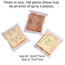 100pcs Multi-Purpose Transparent Cellophane Snack Bags, Cute Cartoon Animal Self-Adhesive Resealable Bags, Suitable For Toast, Candy, Cookies - B - View 5