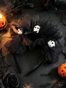 1pc Women's Halloween 3D Pumpkin Castle Witch Hat Skeleton Crow Ghost Mummy Grave Black Tulle Floral Headband Cosplay Dark Series Performance Holiday Party - Multicolor - View 6