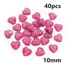 40pcs 10mm/12mm Flat Back Heart-Shaped Resin Inlaid Stones, Multi-Color Crystal Cluster Natural Stone Convex Surface DIY Jewelry Making Accessories - Heart - View 8
