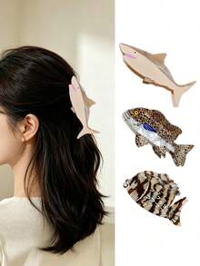 4pcs Gradient Shell & Starfish Rhinestone Hair Clips, Ocean Style Large Hair Claw, Sturdy Updo Hair Clips For Women's Vacation - Multicolor - View 15