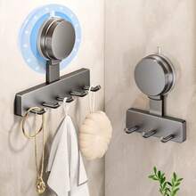 1pc 3-Hook Strong Suction Cup Hook, No-Drill Wall Storage Rack, Gun Gray Minimalist Hook, Suitable For Kitchen, Bathroom, Dorm, Door Back Clothing Hook, Towel / Apron Storage Hook - Gunmetal Gray - View 11