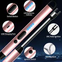 2/4/6 piazes Encendedor Eléctrico Recargable USB, Encendedor De Vela Electrónico, Vela De Plasma sin Llama, Encendedores Largos, Manguera, Estufa De Gas, Pistola De Encendido, Arco Para Acampar, Encendedor De Plasma Sin Llama Para El Hogar Y Acampar Al Aire Libre Y Para Velas Y Estufas De Gas - Rosa - Ver 3