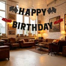 1套 HAPPY BIRTHDAY 紅黑賽車生日橫幅，賽車旗字體掛旗，男孩主題生日派對背景裝飾道具，精緻賽車生日橫幅，男孩女孩主題生日派對裝飾橫幅 - 查看 8