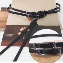 shvovn 1pc Black Dress Decorative Women's Belt, Suitable For Casual, Date, Party, All-Season Solid Color - Black - View 3