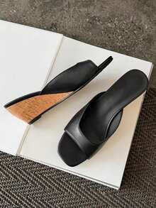 2026 Spring/Summer New Women's Faux Leather Mule Wedge Open-Back Sandals - Black - View 4