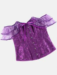 Vintage Palace Style Purple Lace Jacquard Corset Top, Front Button And Back Lace-Up Design, Suitable For Lolita Tea Party, Wedding, Women's Halloween Costume, Cosplay - Purple - View 6