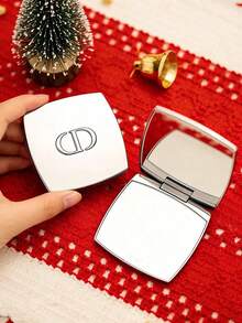 Silver Metal CD Logo Compact Mirror, Portable Double Sided Folding Makeup Mirror, Mini Pocket Cosmetic Mirror Luxury Gift For Women DIOR-GIFT-13 - Silver - View 3