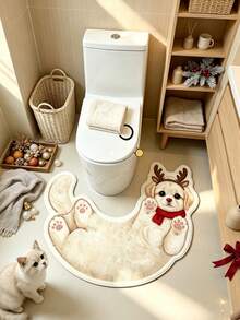 1pc Deer Antler White Dog Pattern Doormat, Bathroom Mat, Bathroom Rug, Door Mat, Small Rug, Carpet, Floor Mat, Home Decor, Area Rug, Outdoor Mat, Home Decor, Area Carpet, Bedroom Rug, Washable Carpet - Multicolor - View 3