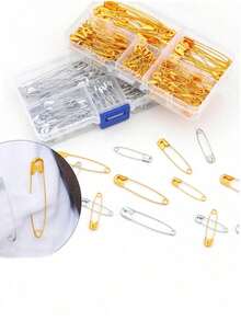 260/150/50/10pcs Multi-Size Metal Safety Pins, Durable And Easy To Use. Suitable For Clothing Repair, Handicrafts, Document Organization, Decoration, Brooches, Badges And Keychains. Perfect For Daily Use, Valentine's Day And Weddings - A - View 2