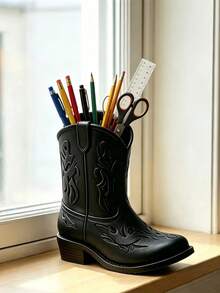 Tempat Pena dan Kotak Penyimpanan Meja Berbentuk Sepatu Bot Koboi Barat Buatan Tangan - Rak Penyimpanan Silinder Berbentuk Sepatu Bot Bergaya Pedesaan, Cocok untuk Rumah, Kantor, Sekolah, Dekorasi Meja Vintage, Hadiah Ringan, Sempurna untuk Natal, Ulang Tahun, dan Ruang Bertema Barat - Beraneka warna - View 2