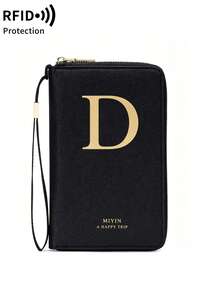 FOREVER MIYIN RFID Blocking Passport Holder Travel Essential, Alphabet Print Zipper Document Organizer With Wrist Strap, Multi‑Slot Travel Wallet For Vacation Trip - Black - View 16