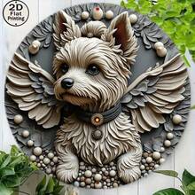 2D Flat 8-Inch Metal Wall Round Plaque | 1pc, Angel Yorkshire Terrier 3D Embossed Art Plaque, Cute Winged Yorkshire Terrier Wall Decor, Pet Lover Gift, Home Decor - A - View 6