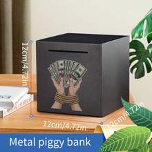 MAJOHN 1pc 12x12x12CM Metal Money Box, Only In No Out Design, Sturdy Steel Coin Savings Bank, Personal Finance Cash Storage, Home Organization, Christmas Gift - Multiple Styles - View 11