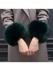 Women's Faux Fox Fur 3 Pieces Set, Plush Hat + Scarf + Arm Warmers, Winter Warm Faux Fur Accessories Set - Multicolor - View 22