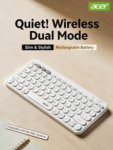 Acer Keyboard Tunggal OKR250, Warna Krem, Konektivitas Nirkabel Bluetooth 2.4GHz Dual-Mode, Dapat Diisi Ulang, Pengoperasian Senyap, Cocok untuk Penggunaan Kantor, Laptop, dan Komputer Desktop. - View 6