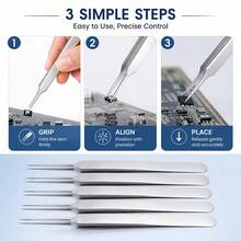 6pcs Precision Pointed Stainless Steel Tweezers Set, Smooth Polished Surface Easy To Clean, Professional Grade Rust-Resistant Durable, Comfortable Grip Design, Suitable For Micro Screw Picking, Component Installation, Handmade DIY - Silver - View 5