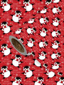 1 Roll Of Christmas Gift Wrapping Paper Featuring A Christmas Penguin Pattern;Perfect For Christmas Gift Wrapping,Holiday Party Decor,Home Festive Decoration,DIY Craft,Festive Favour Wrapping Dimensions: 43 Cm X 300 Cm - A - View 1