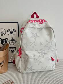 Dedoo Juego de 3 piezas de mochila, estampado de estrellas y letras, cordón con cremallera de bloques de color, gran capacidad, mochila escolar, bolsa de estudiante diaria para campus universitario - Blanco - Ver 9