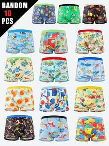 10pcs Random Boys Boxer Briefs Fashion Football Racing Dinosaur Pattern Soft Comfortable Boys Underwear - Multicolor - View 8