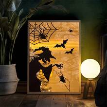 2pcs/Set, Abstract Halloween Theme, Bat, Spider, Ghost Town Poster, Oil Painting, Wall Art, Home Decor, Gift, Unframed - Bat - View 3