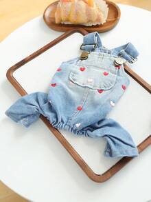 PETCIRCLE 1PC Pet Clothes European And American Style Japanese And Korean Style Dog Cat Small Dog Puppy Happy Puppy Cute Pet Simple Versatile Outdoor Casual Full Heart Overalls - Multicolor - View 4