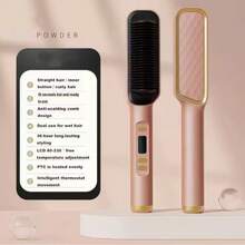 New Hair Straightener Hot Comb Anti-Scalding Ceramic Hair Curler Electric Straightening Comb Curling Iron Hair Brush - Pink - View 8
