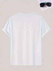 Men's Cotton T-Shirt With Cartoon Cat Print - Casual Crew Neck, Short Sleeve Tee For Summer | Machine Washable - 白色 - 查看 3