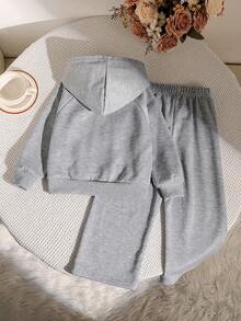 Galaxy Graffiti Autumn Fashion Outfit 4-7 Size Girls Set, Capybara Drinking Milk Tea Print Sweatshirt + Flare Pants Set, Sweet Ruffle Sleeve Top, Suitable For Spring/Summer School, Family Outings And Daily Casual Sports - Grey - View 5
