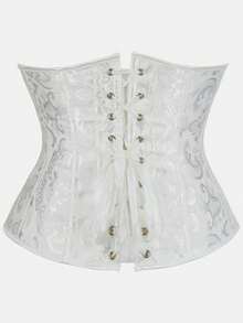 Court Style Jacquard Waist Cincher With Front Buckle And Back Lace-Up, Fishbone Corset For Daily Wear, Party And Halloween Outfit - Multicolor - View 20